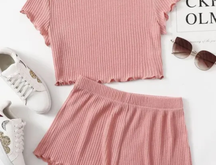 Cami Top & Bottom T-Shirt Set – Stylish Lettuce Edge Casual Wear | International Bazzar BD – Best Casual Wear in Bangladesh