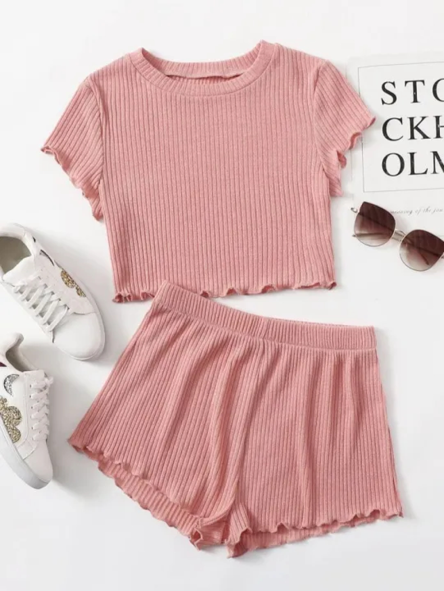 Cami Top & Bottom T-Shirt Set – Stylish Lettuce Edge Casual Wear | International Bazzar BD – Best Casual Wear in Bangladesh