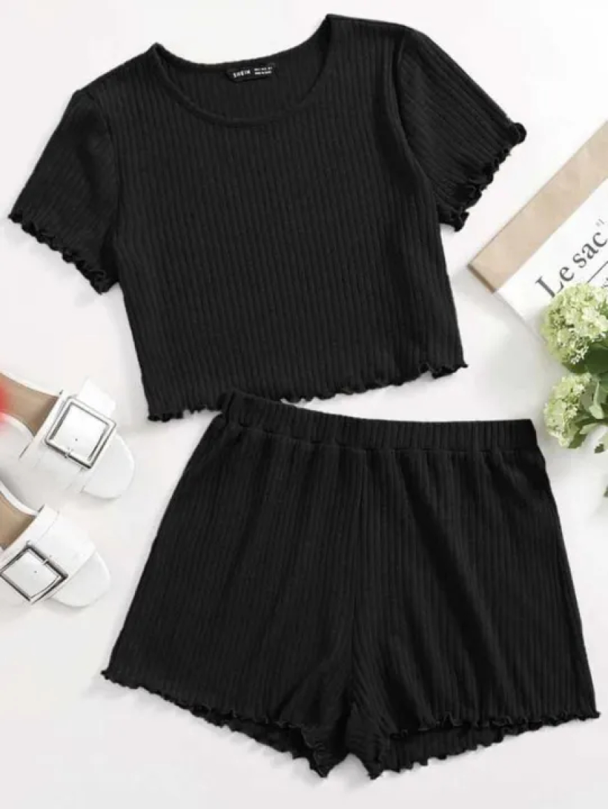 Cami Top & Bottom T-Shirt Set – Stylish Lettuce Edge Casual Wear | International Bazzar BD – Best Casual Wear in Bangladesh